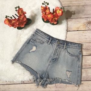 Blank NYC | High Rise Distressed Shorts